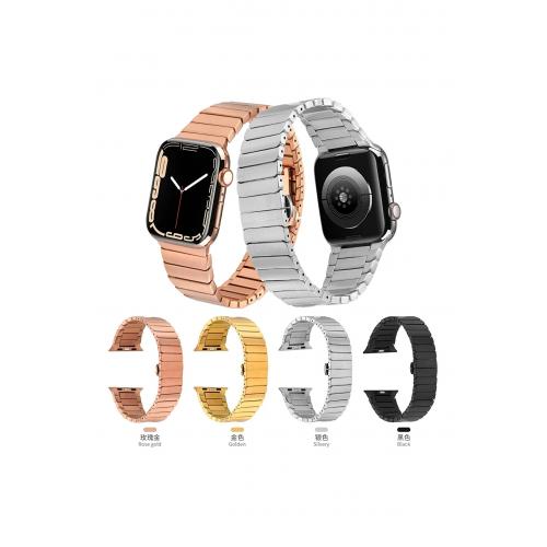 Apple Watch 3 4 5 6 7 8 9 SE Uyumlu 38-40-41mm Çizgi Rasarımlı Metal Kordon-79 Siyah