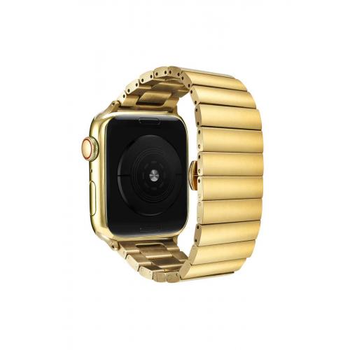 Apple Watch 8 Uyumlu 41mm düz parçalı tasarım Metal Kordon-41 Gold