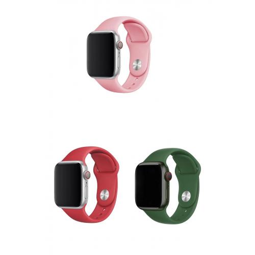 Apple Watch 5 Uyumlu 40mm Klasik Silikon Kordon 3'lü Set-B33