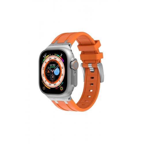 Apple Watch 3 4 5 6 7 8 9 SE Ultra/Ultra-2 Uyumlu 42-44-45-49mm Silikon kordon-89 Turuncu