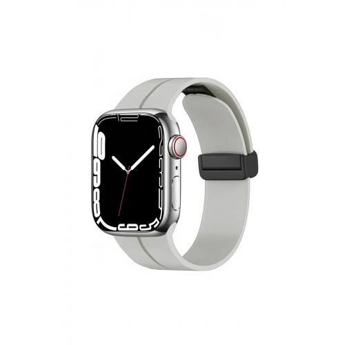 Apple Watch 3 4 5 6 7 8 9 SE Uyumlu 38-40-41mm Metal Tokalı Silikon kordon-84 Starlight