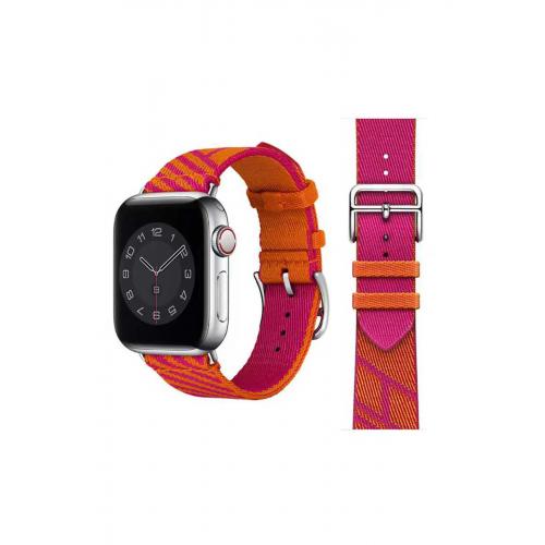 Apple Watch 3 4 5 6 7 8 9 SE Uyumlu 38-40-41mm Hasır Tasarımlı Kordon-51 Pembe-Turuncu