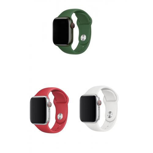 Apple Watch 9 Uyumlu 45mm Klasik Silikon Kordon 3'lü Set-B8