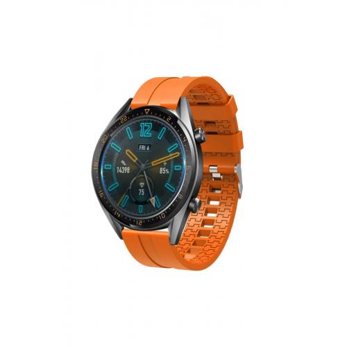 Huawei Watch Gt 3 Pro Titanium (46mm) Için Turuncu 22mm Içi Desenli Silikon Kordon-23