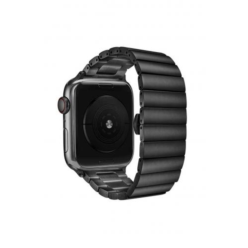 Apple Watch 8 Uyumlu 41mm düz parçalı tasarım Metal Kordon-41 Siyah