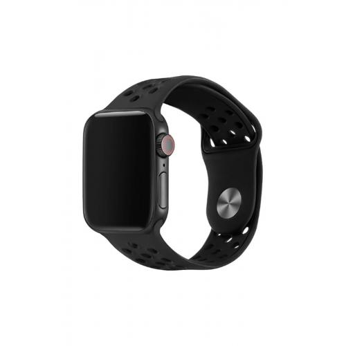 Apple Watch 8 Uyumlu 45mm Delikli Silikon Kordon-02 Siyah