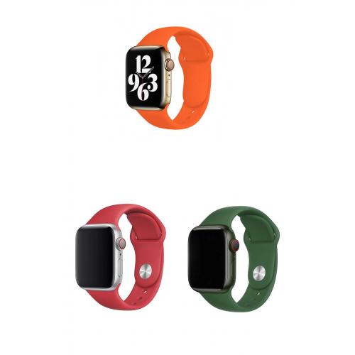 Apple Watch 9 Uyumlu 41mm Klasik Silikon Kordon 3'lü Set-B34