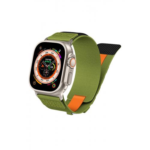 Apple Watch 3 (42mm) için İnovatif Halka Tasarımlı  Hasır Kumaş Kordon-99 Yeşil