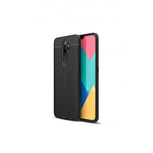 Oppo A9 2020 Deri Tasarımlı Niss Silikon Kılıf Siyah