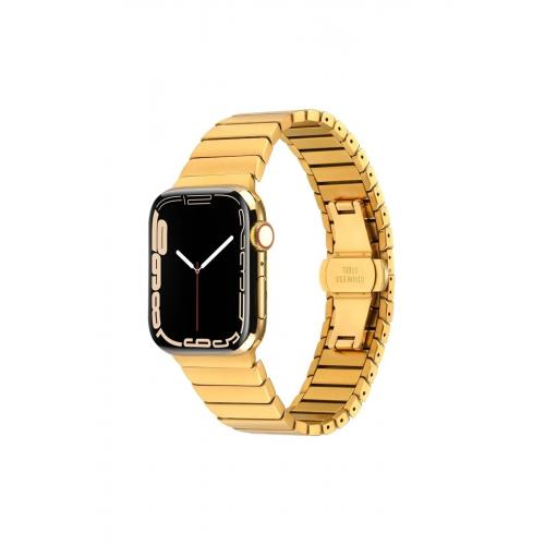 Apple Watch 7 (41mm) Metal Strap Kayış Gold Kordon-79