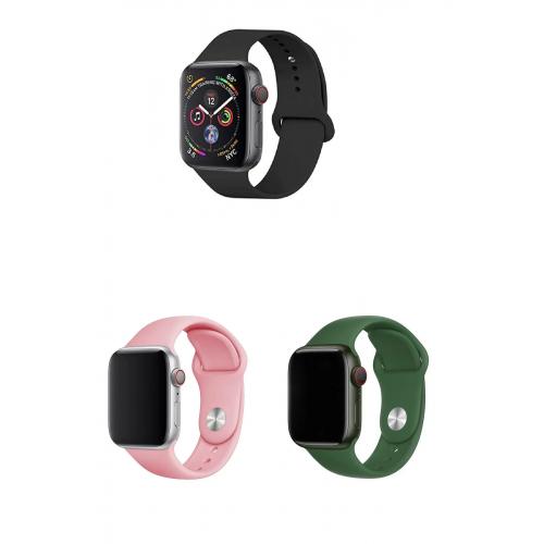 Apple Watch 3 Uyumlu 42mm Klasik Silikon Kordon 3'lü Set-B31