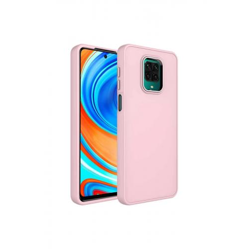 Xiaomi Redmi Note 9 Pro Için Metal Çerçeve Ve Buton Tasarımlı Luna Silikon Kılıf Pembe