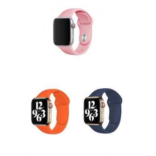 Apple Watch 9 Uyumlu 41mm Klasik Silikon Kordon 3'lü Set-B14