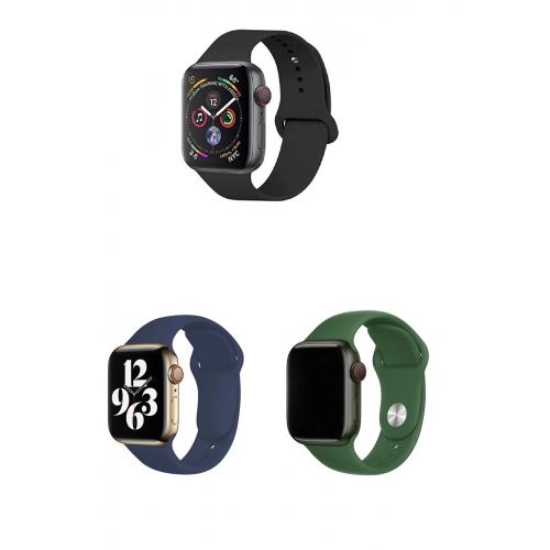 Apple Watch 3 Uyumlu 38mm Klasik Silikon Kordon 3'lü Set-B28