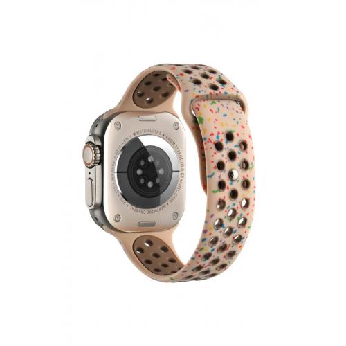 Apple Watch 3/4/5/6/7/8/9/SE Uyumlu 38-40-41mm Delikli Renkli Silikon Kordon-2023 Krem