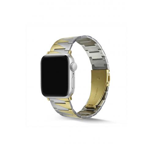 Apple Watch 9 Uyumlu 41mm üçgen parçalı tasarım Metal Kordon-48 Gümüş-Gold