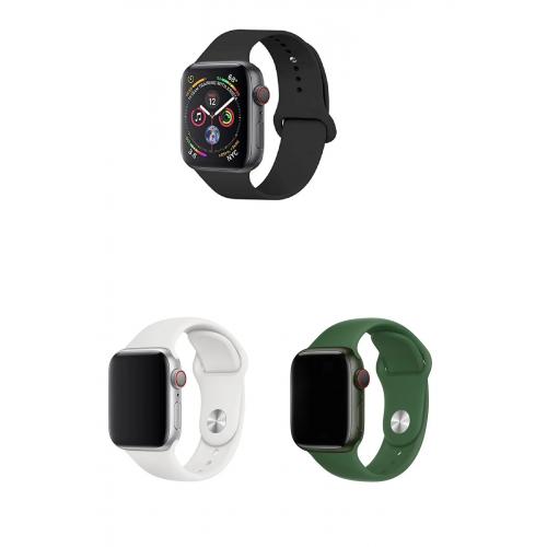 Apple Watch 8 Uyumlu 45mm Klasik Silikon Kordon 3'lü Set-B22