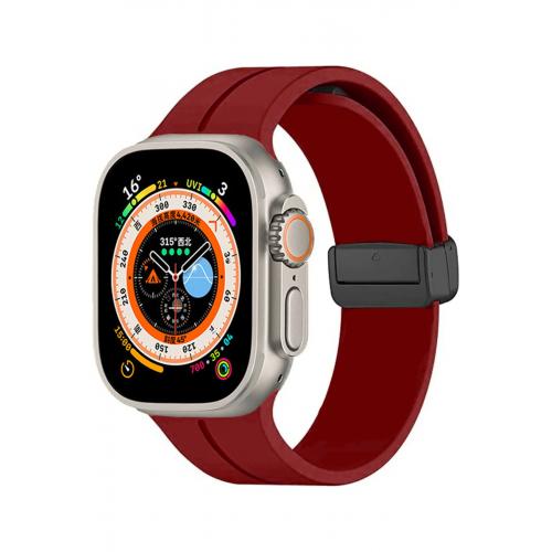 Apple Watch Ultra 2 Uyumlu 49mm Metal Tokalı Silikon kordon-84 Derin Mor