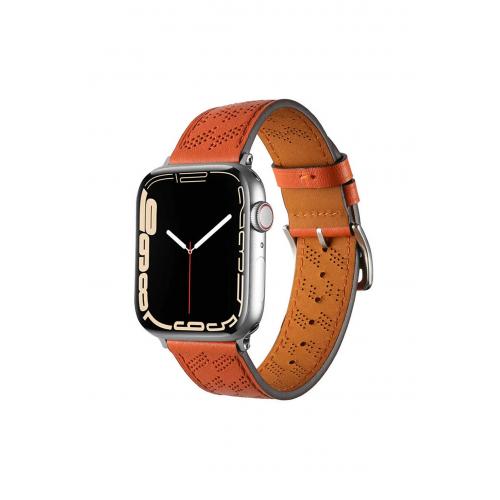 Apple Watch 3/4/5/6/7/8/SE Uyumlu 38-40-41mm Renkli Suni Deri Kordon-76 Turuncu