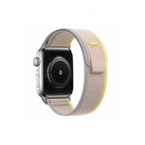 Apple Watch Ultra 2 Uyumlu 49mm cırt cırtlı Trail Loop Kordon-77 Beyaz-Sarı