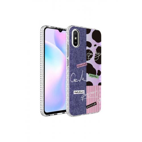 Xiaomi Redmi 9A için Renkli Desenli Elegans Sert Silikon Kapak No8