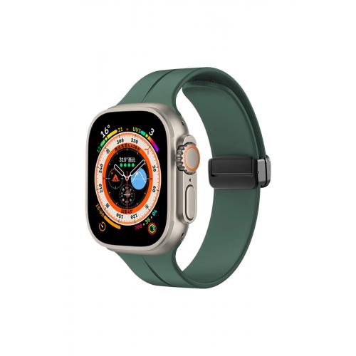 Apple Watch 3 38mm Uyumlu Klipsli Silikon Kordon Koyu Yeşil Kordon-84