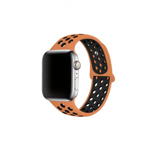 Apple Watch 9 Uyumlu 41mm Delikli Silikon Kordon-02 Turuncu-Siyah