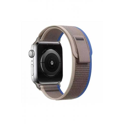 Apple Watch 9 Uyumlu 41mm cırt cırtlı Trail Loop Kordon-77 Gri-Mavi