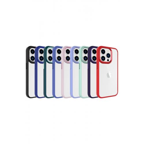 Apple iPhone 15 Pro için Kenarları Renkli Krom Sert Silikon Kapak Kırmızı