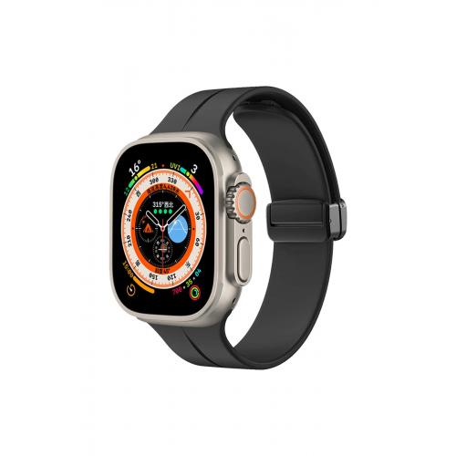 Apple Watch 3 4 5 6 7 8 9 SE Uyumlu 38-40-41mm Metal Tokalı Silikon kordon-84 Siyah