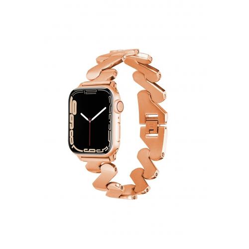 Apple Watch 3 4 5 6 7 8 9 SE Ultra/Ultra-2 Uyumlu 42-44-45-49mm Metal kordon-80 Rose Gold