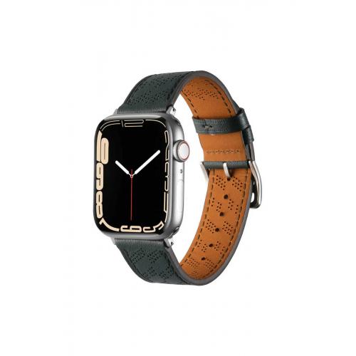 Apple Watch Ultra 2 Uyumlu 49mm Renkli Suni Deri Kordon-76 Koyu Yeşil