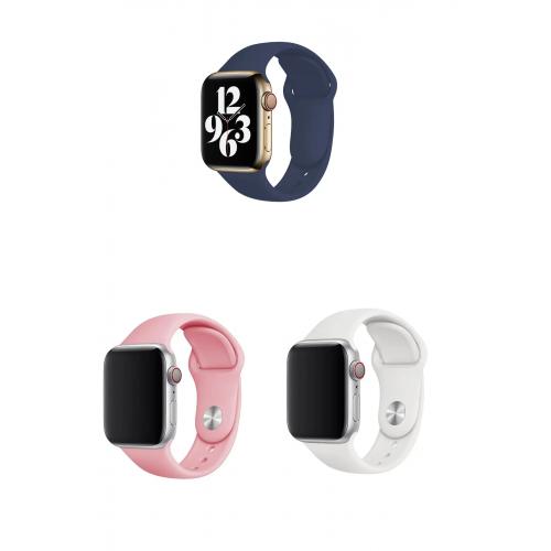 Apple Watch 3 4 5 6 7 8 9 SE Ultra 2 Uyumlu 42-44-45-49mm Klasik Silikon Kordon 3'lü Set-B4