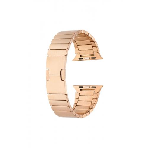 Apple Watch 9 Uyumlu 45mm Parçalı Çizgi Tasarm Metal Kordon-82 Rose Gold