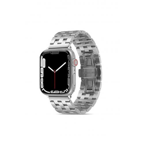 Apple Watch 3 4 5 6 7 8 9 SE Uyumlu 38-40-41mm bakla görünümlü Metal Kordon-20 Gümüş