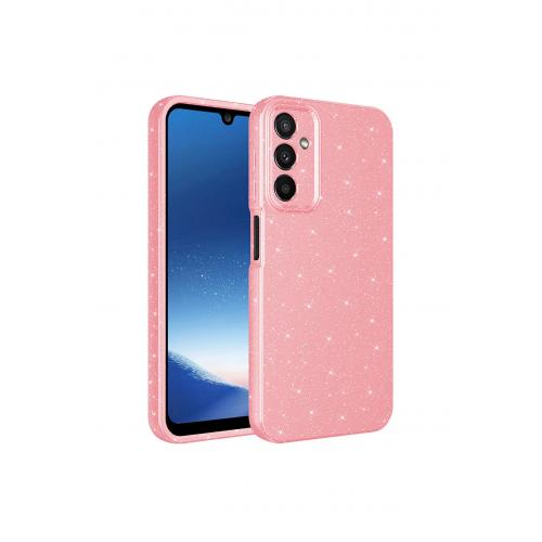 Galaxy A24 için Kılıf Kamera Korumalı Simli Lüks Koton Kapak Pembe