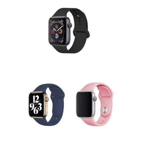 Apple Watch 8 Uyumlu 41mm Klasik Silikon Kordon 3'lü Set-B26