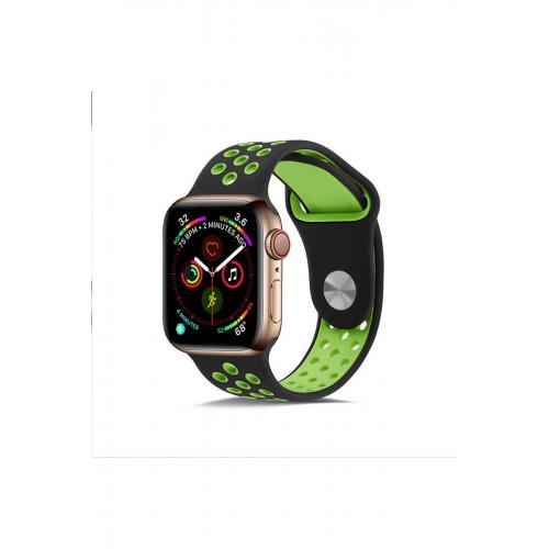 Apple Watch Ultra Uyumlu 49mm Delikli Silikon Kordon-02 Siyah-Yeşil