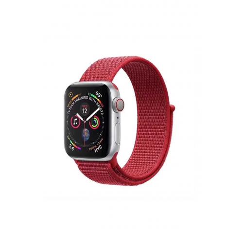 Apple Watch 3 (42mm) Uyumlu Kırmızı Cırtlı Kumaş Kordon-03