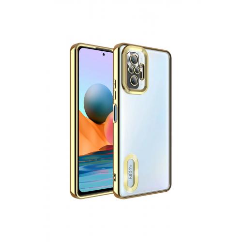 Redmi Note 10 Pro Için Kamera Korumalı Logo Gösteren Omega Silikon Kapak Gold