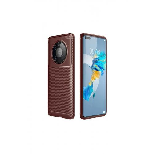 Huawei Mate 40 Pro Için Karbon Tasarımlı Negro Silikon Kılıf Kahverengi