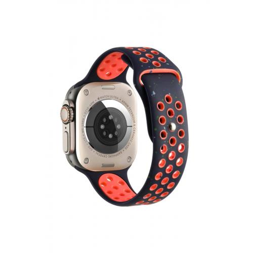 Apple Watch 9 (45mm) Uyumlu Delikli Renkli Silikon Kordon-2023 Lacivert