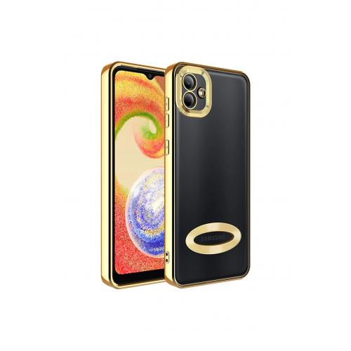 Samsung Galaxy A04S için Kılıf Kamera Korumalı Logo Gösteren Omega Kapak Gold