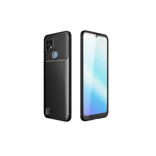 Realme C25 Için Karbon Tasarımlı Negro Silikon Kılıf Siyah