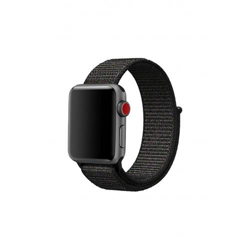 Apple Watch Ultra 2 Uyumlu 49mm Cırtlı Kumaş Kordon-03 Siyah