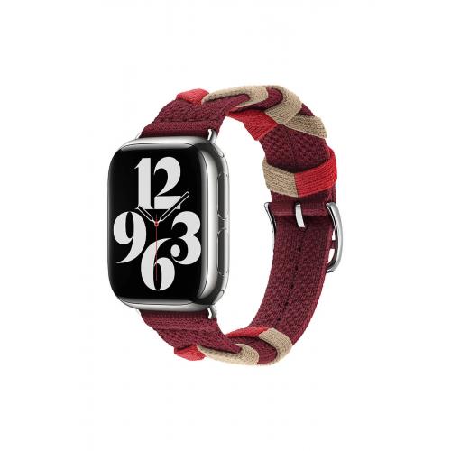 Apple Watch 9 (45mm) için Sarmal Örgü Tasarımlı Kumaş Kordon-97 Kırmızı