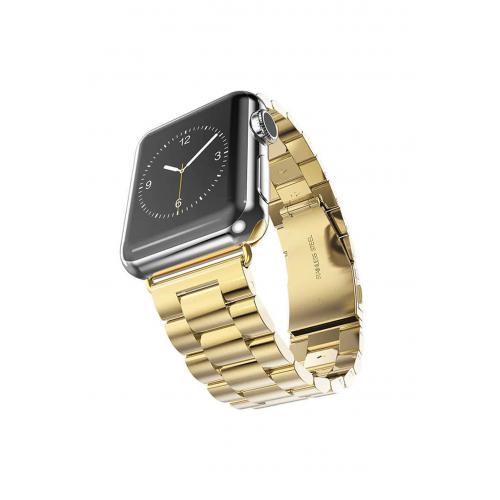 Apple Watch SE Uyumlu 44mm Klasik Metal Kordon-04 Gold