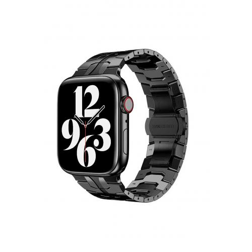 Apple Watch SE Uyumlu 44mm geçmeli görünümlü Metal Kordon-63 Siyah