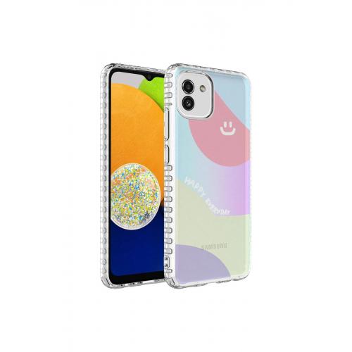 Galaxy A03 için Renkli Desenli Elegans Sert Silikon Kapak No7