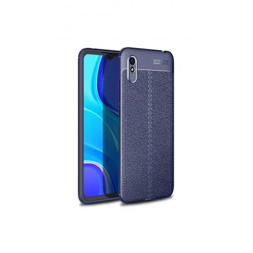 Xiaomi Redmi 9a Uyumlu  Için Deri Görünümlü Niss Silikon Kapak Lacivert